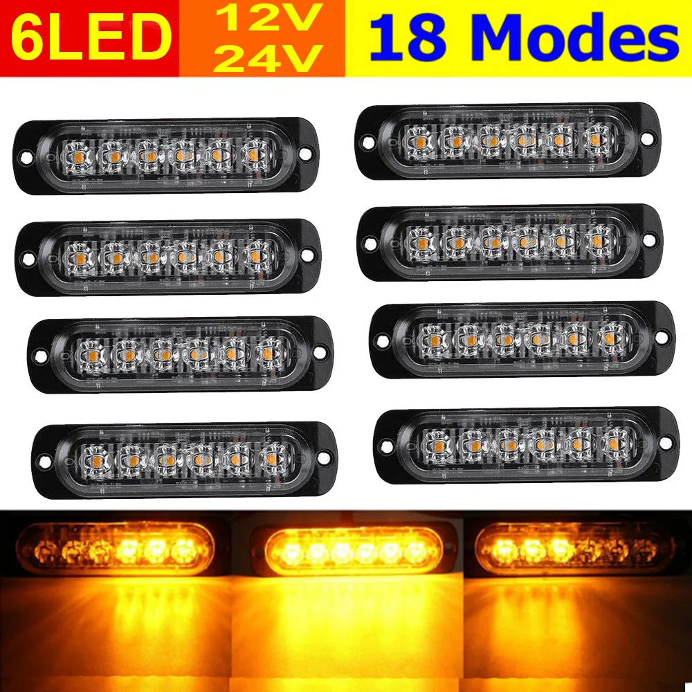 10pcs Amber/Yellow 6-LED Car Strobe Flash Lights With 18 Flashing Modes For All DC 12V-24V Automobiles/ SUVs/ Trucks IP67
10pcs Amber/Yellow 6-LED Car Strobe Flash Lights With 18 Flashing Modes For All DC 12V-24V Automobiles/ SUVs/ Trucks IP67
