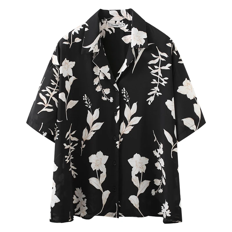 Hong Kong style retro short sleeve floral shirt women's design 
Hong Kong style retro short sleeve floral shirt women's design