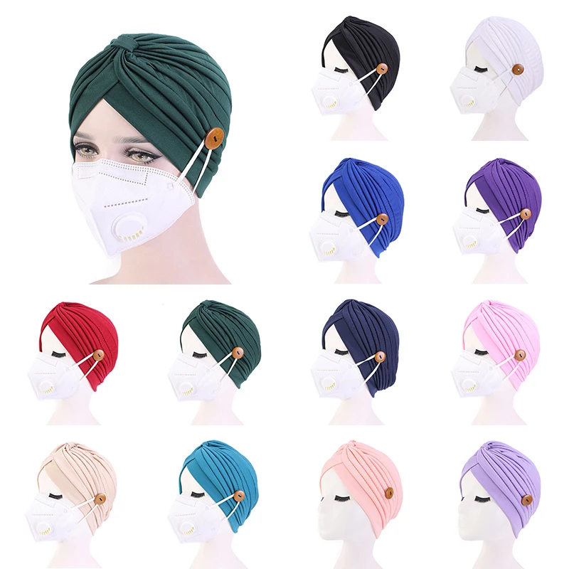 Fashion Turban Cap for Women Soft Cotton Muslim Hats Female Inner Hijab Caps Mask Button Arab Indian Bonnet Wrap Head Scarf Hat |