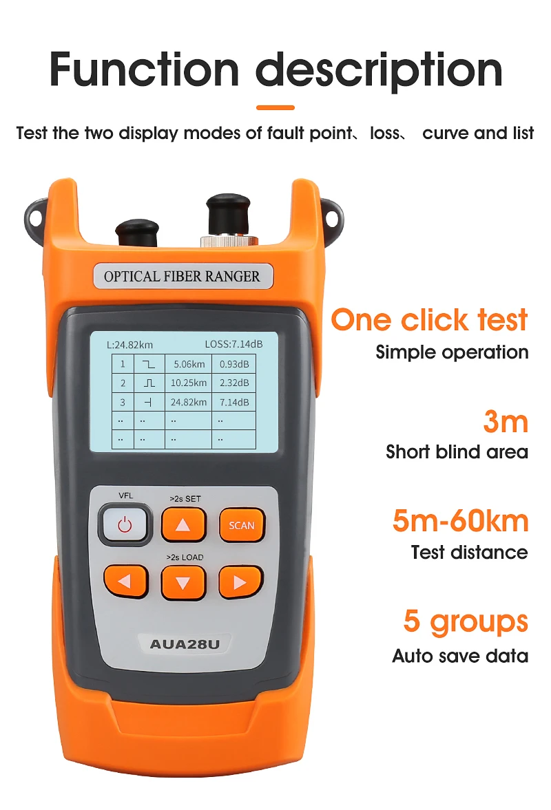 COMPTYCO AUA28U/28A Mini 60KM Fiber Optic OTDR Optical Fiber Reflectometer Built in VFL with FC SC Touch 
COMPTYCO AUA28U/28A Mini 60KM Fiber Optic OTDR Optical Fiber Reflectometer Built in VFL with FC SC Touch