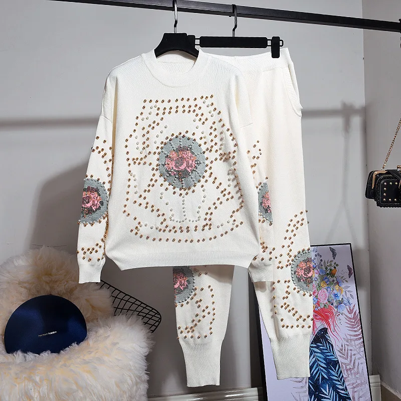 2021 Fashion Autumn Women Knitting Sets Beading Cross-stitch Long Sleeve Knit Sweater Top + Casual Long Trousers Students Suits
2021 Fashion Autumn Women Knitting Sets Beading Cross-stitch Long Sleeve Knit Sweater Top + Casual Long Trousers Students Suits