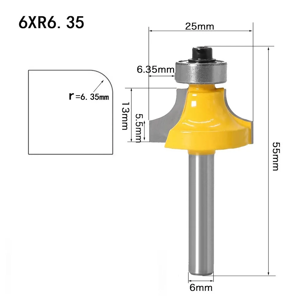 6mm Shank Corner Round Over Router Bit With Bearing Milling Cutter For Woodwork Carbide R3.17mm, R4.76mm, R6.35mm, R7.96
6mm Shank Corner Round Over Router Bit With Bearing Milling Cutter For Woodwork Carbide R3.17mm, R4.76mm, R6.35mm, R7.96