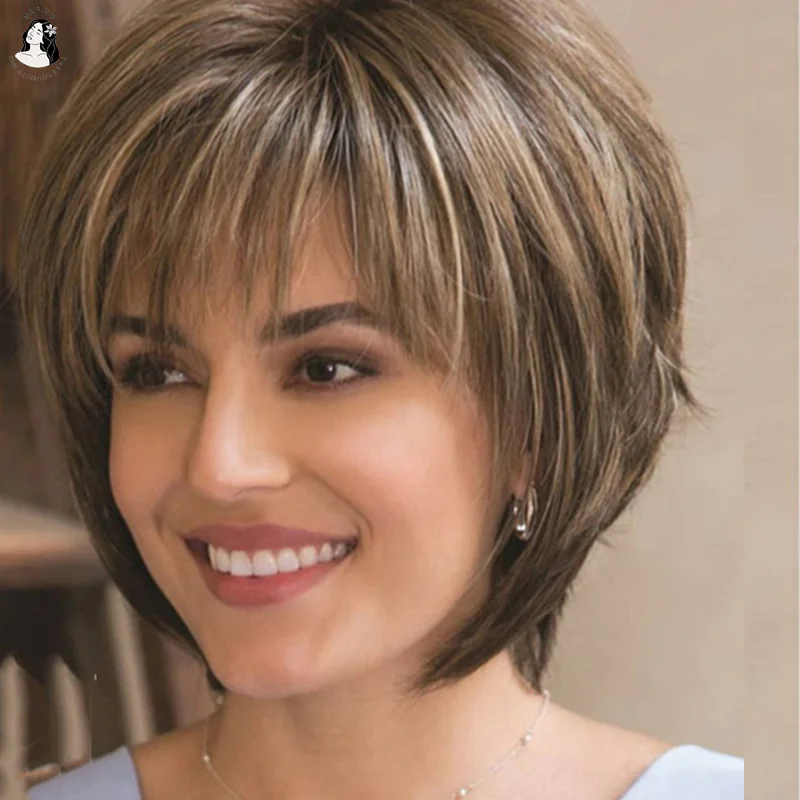

DAN BO Ms. synthetic mixed blonde brown short hair natural hair wig for women with heat-resistant hair
