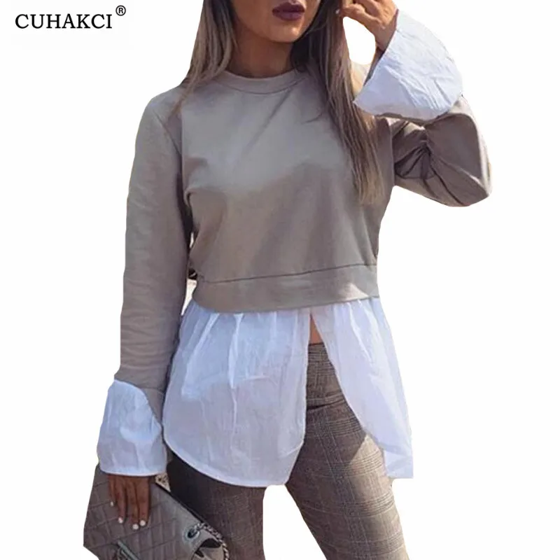CUHAKCI False Two pieces Female Tshirt Patchwork Long Flare Sleeve Split Tops Fashion Casual T Shirt Streetwear Women Clothing
CUHAKCI False Two pieces Female Tshirt Patchwork Long Flare Sleeve Split Tops Fashion Casual T Shirt Streetwear Women Clothing