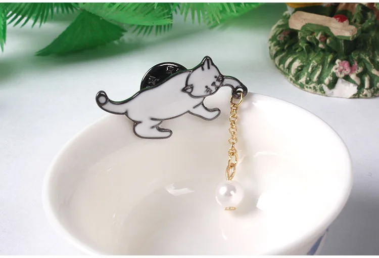 Подарочные Броши для женщин имитация жемчуга брошь в виде кошки шпильки сплав