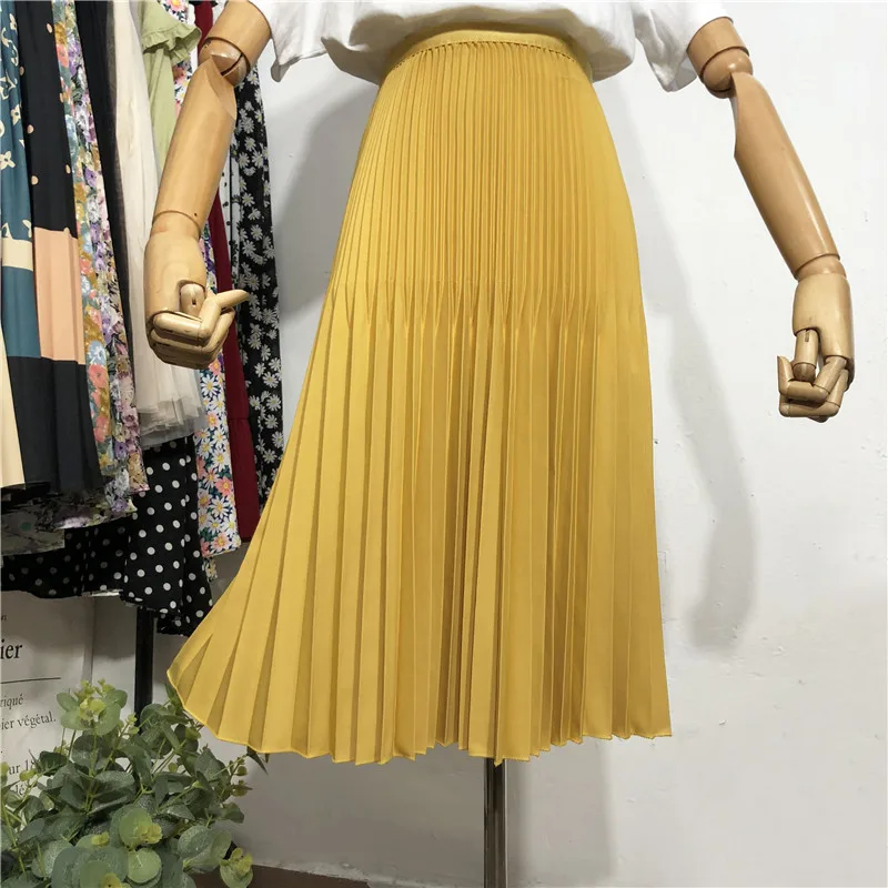 

Женская плиссированная юбка средней длины, элегантная трапециевидная юбка-качели во французском стиле, драпированная по колено, лето