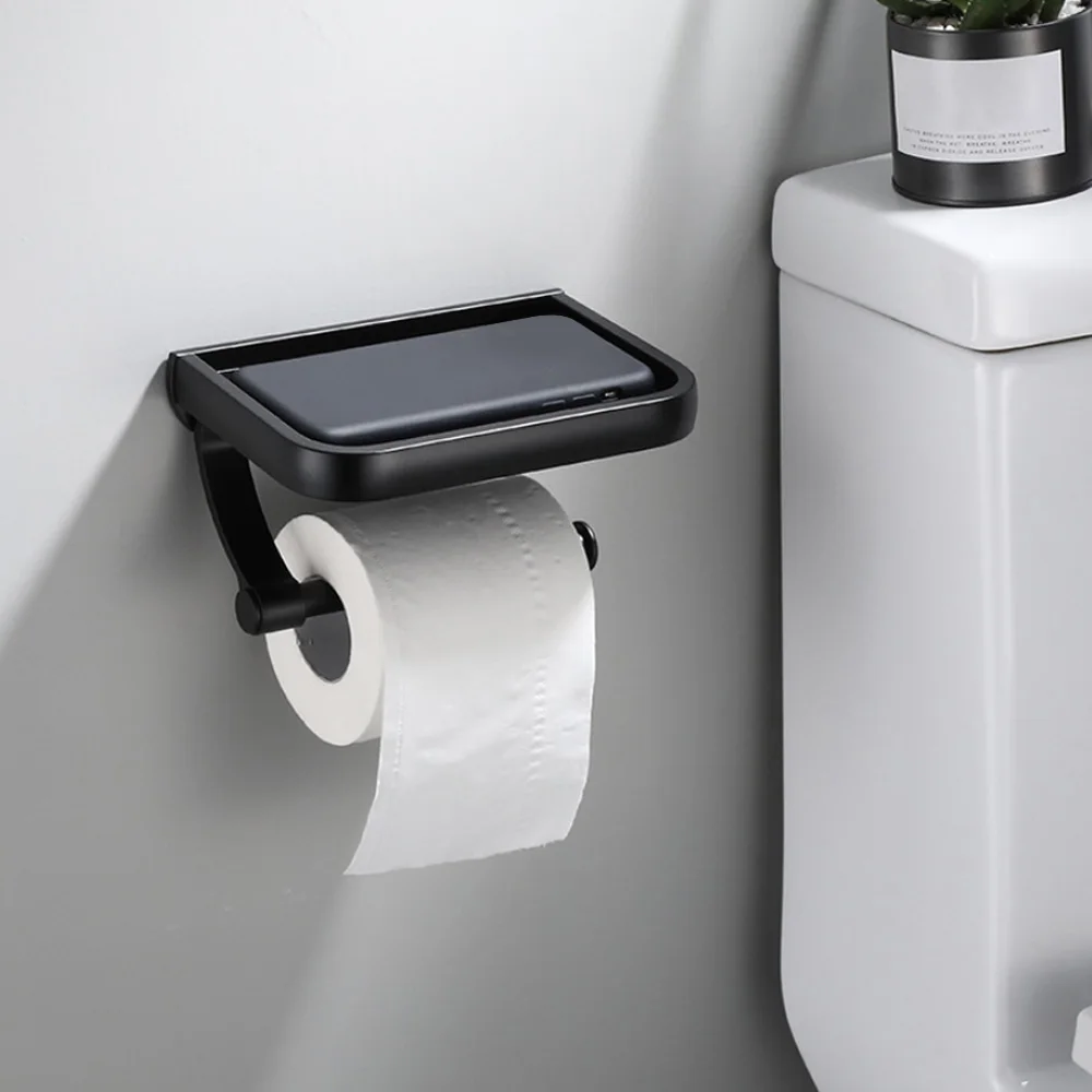 Black Paper Holder Roll Holder Wall Mounted With Phone Storage ShelfToilet Paper Holder Tissue Bathroom Accessories
Black Paper Holder Roll Holder Wall Mounted With Phone Storage ShelfToilet Paper Holder Tissue Bathroom Accessories