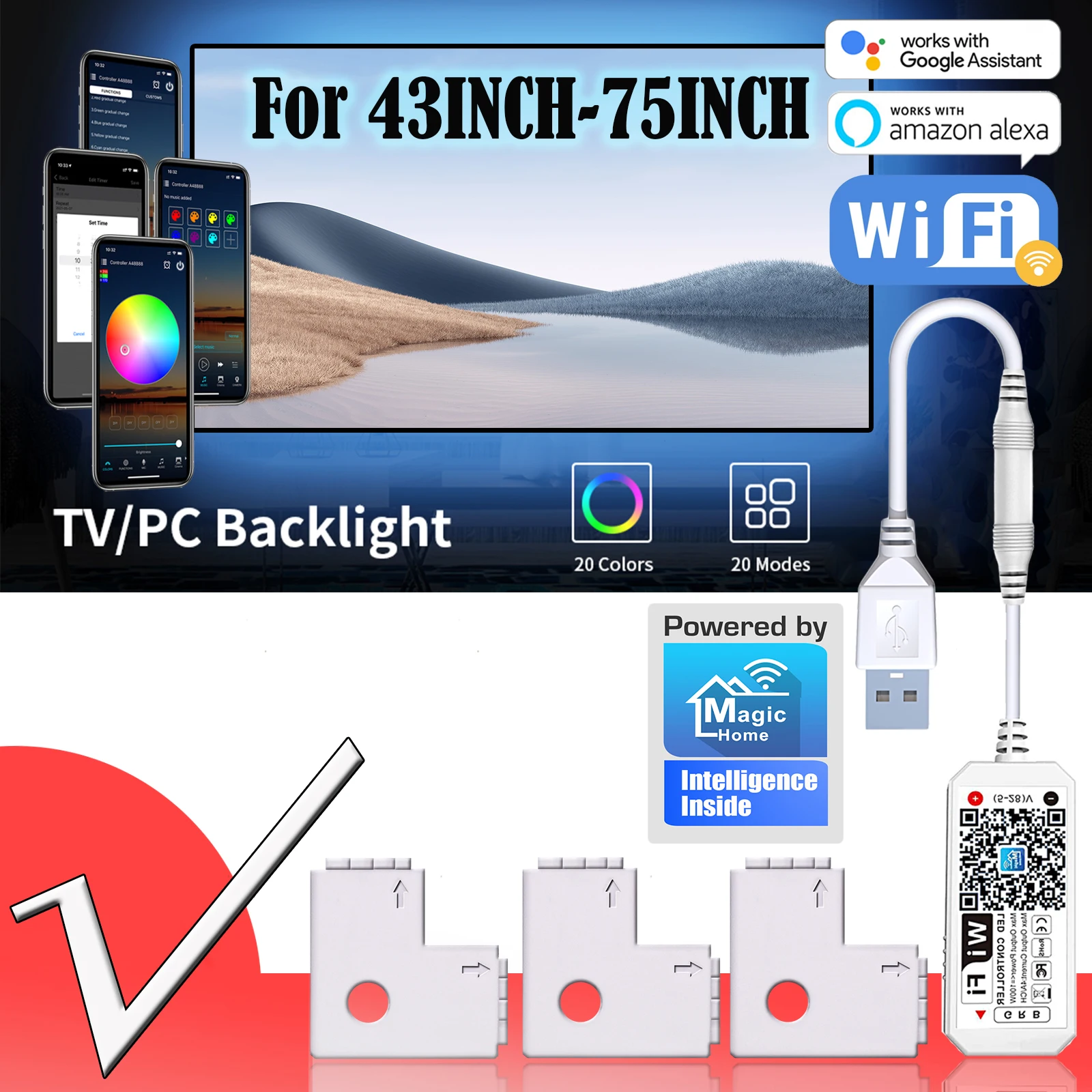 Wi-Fi ТВ световая лента, 5 в USB гибкая лампа, RGB подсветка для телевизора с разъемом, SMD 5050 для 43-75 дюймов Toshiba LG Sony Samsung
Wi-Fi ТВ световая лента, 5 в USB гибкая лампа, RGB подсветка для телевизора с разъемом, SMD 5050 для 43-75 дюймов Toshiba LG Sony Samsung