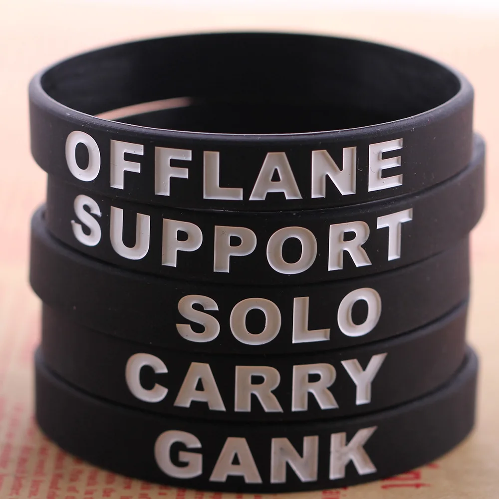 Freeshiping Silicone Bracelet MOBA Game Sport Wristband OFFLANE SUPPORT SOLO CARRY GANK Team band Jewelry Hand Circle Bracelet 
Freeshiping Silicone Bracelet MOBA Game Sport Wristband OFFLANE SUPPORT SOLO CARRY GANK Team band Jewelry Hand Circle Bracelet