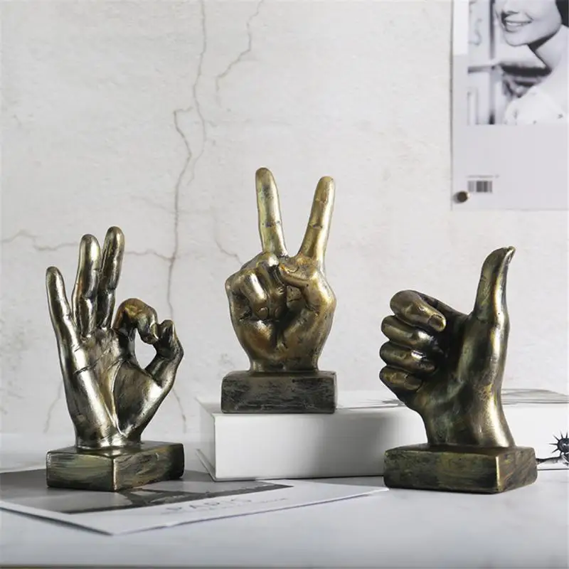

Finger Gesture Statue Modern Victory Gesture Sculpture Cabinet Ornaments Resin Desktop Decorations Home Office Decor Accessories