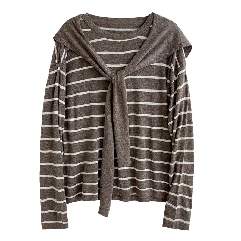 Fake 2 Pieces Knitted Striped Women T-Shirts Summer Vintage Loose Casual All Match Female Pulls Outwear Tops Tees 
Fake 2 Pieces Knitted Striped Women T-Shirts Summer Vintage Loose Casual All Match Female Pulls Outwear Tops Tees