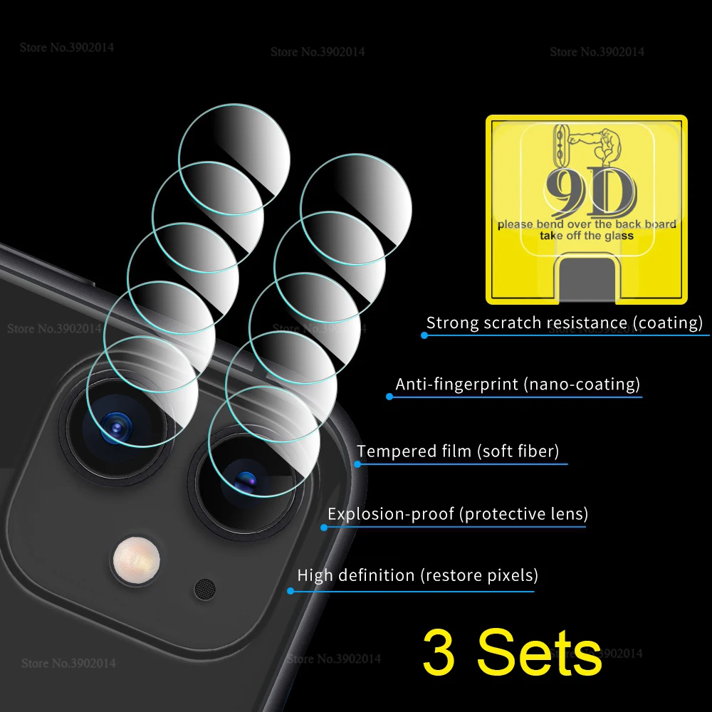 3 комплекта для iPhone 11 Pro Max 9D пленка объектива камеры полное покрытие защита экрана