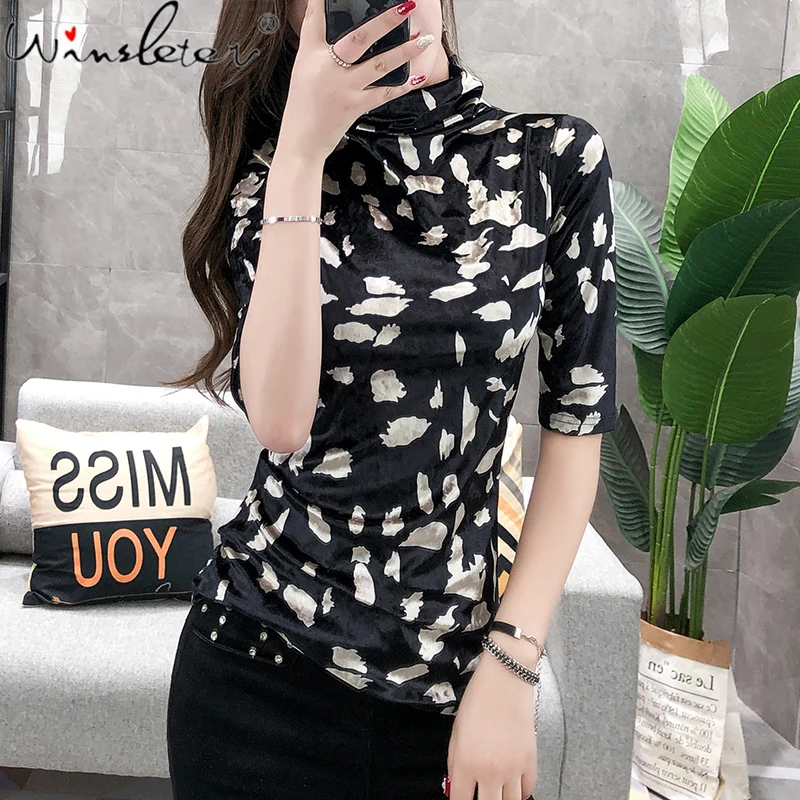 Summer European Clothes Velvet T-shirt Fashion Sexy Print Women Tops Cotton Half Sleeve Slim Bottoming Shirt Tees 2021 T13302A
Summer European Clothes Velvet T-shirt Fashion Sexy Print Women Tops Cotton Half Sleeve Slim Bottoming Shirt Tees 2021 T13302A