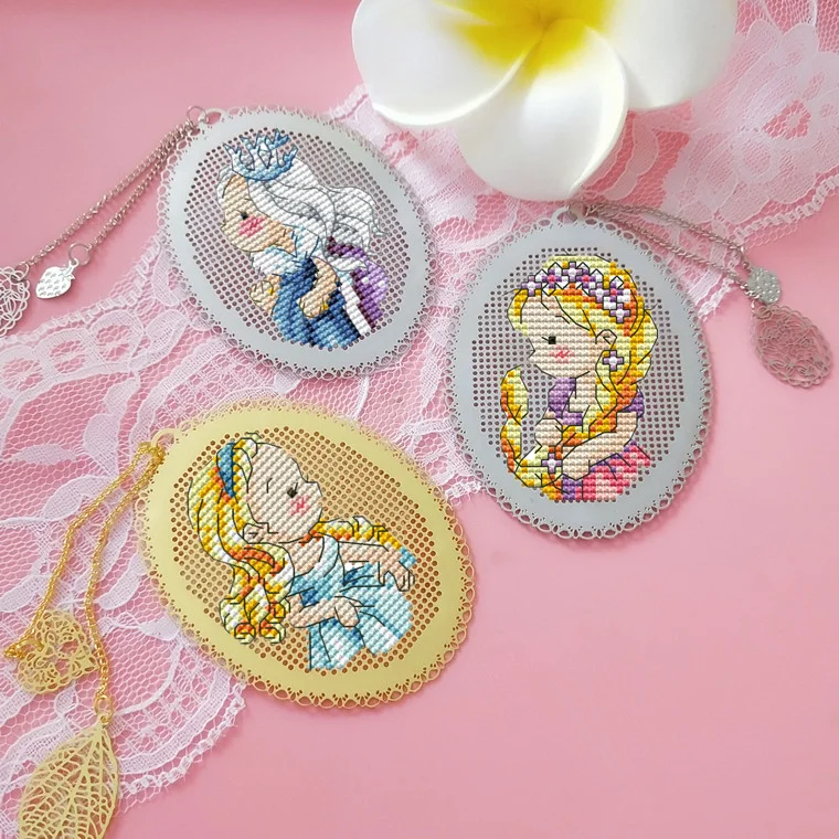 

MM Cute Girls DIY Craft Stich Cross Stitch Bookmark Metal Silver Golden Needlework Embroidery Crafts Counted Cross-Stitching Kit