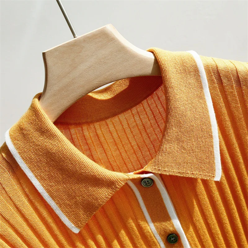 Brand Fashion Women High Luxury Summer New Lapel Slim Knitted Short-sleeved Polo Shirt Top
Brand Fashion Women High Luxury Summer New Lapel Slim Knitted Short-sleeved Polo Shirt Top