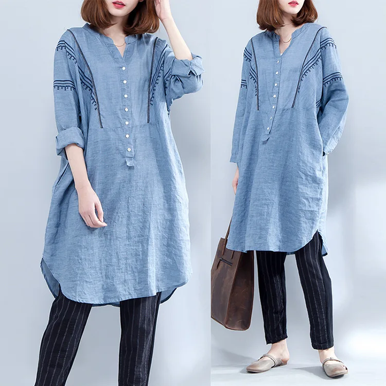 2020 Spring Plus-sized Women Fat mm Korean-style Embroidered V-neck Mid-length Shirt Slit Long-Sleeve Cotton Linen Shirt Women's
2020 Spring Plus-sized Women Fat mm Korean-style Embroidered V-neck Mid-length Shirt Slit Long-Sleeve Cotton Linen Shirt Women's