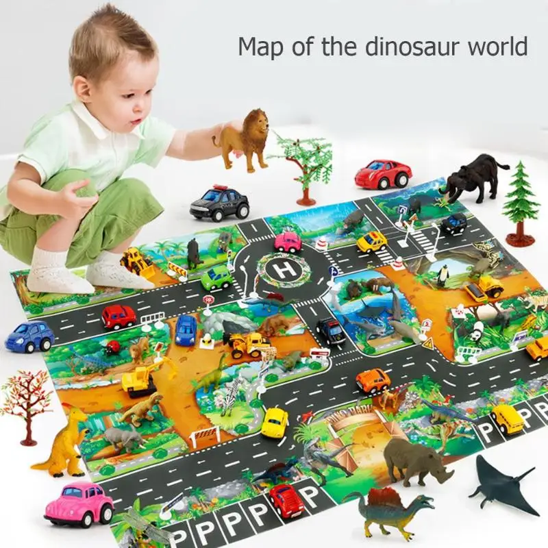 

2020 Hot sale Dinosaur Traffic Road Kids Baby Crawling Play Mat Chidren Game Floor Carpet Pad World Transport Map Pattern Design