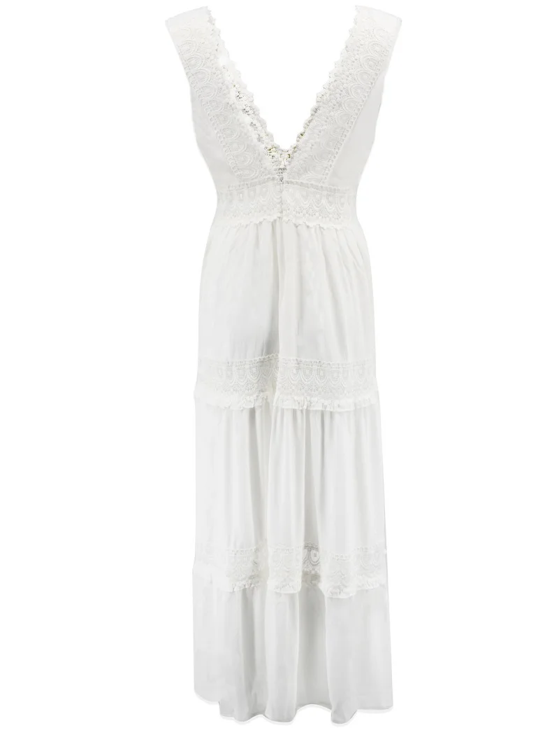 White hollow lace trim patchwork chiffon cake maxi dress Women party sleeveless v neck summer sundress vestido blanco
White hollow lace trim patchwork chiffon cake maxi dress Women party sleeveless v neck summer sundress vestido blanco