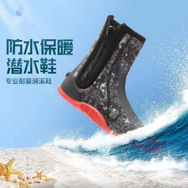 

Неопреновые сапоги для подводного плавания, Вулканизация, защита от холода, высокая верхняя теплая обувь, 5 мм