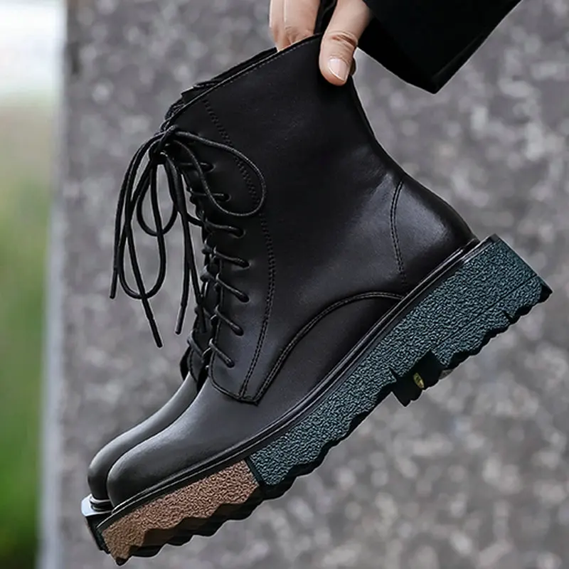 2021 Autumn Popular Women Ankle Boots Cross-Tied Thick med Heels Shoes Woman Genuine Leather Zip Motorcycle Boots
2021 Autumn Popular Women Ankle Boots Cross-Tied Thick med Heels Shoes Woman Genuine Leather Zip Motorcycle Boots