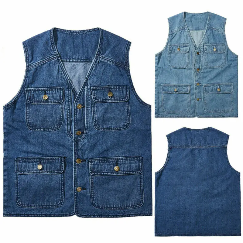 2021 Hot Sleeveless Jackets Hot T Men Denim Vest Jeans Multi Pocket Work Utility Waistcoat
2021 Hot Sleeveless Jackets Hot T Men Denim Vest Jeans Multi Pocket Work Utility Waistcoat