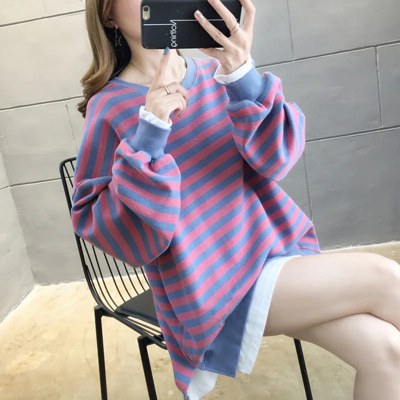 #1242 Autumn Cotton Sweatshirts Ladies Striped Long Sleeve Tops Girls Harajuku Sweatshirt Woman Casual Loose Side Split Thin
#1242 Autumn Cotton Sweatshirts Ladies Striped Long Sleeve Tops Girls Harajuku Sweatshirt Woman Casual Loose Side Split Thin
