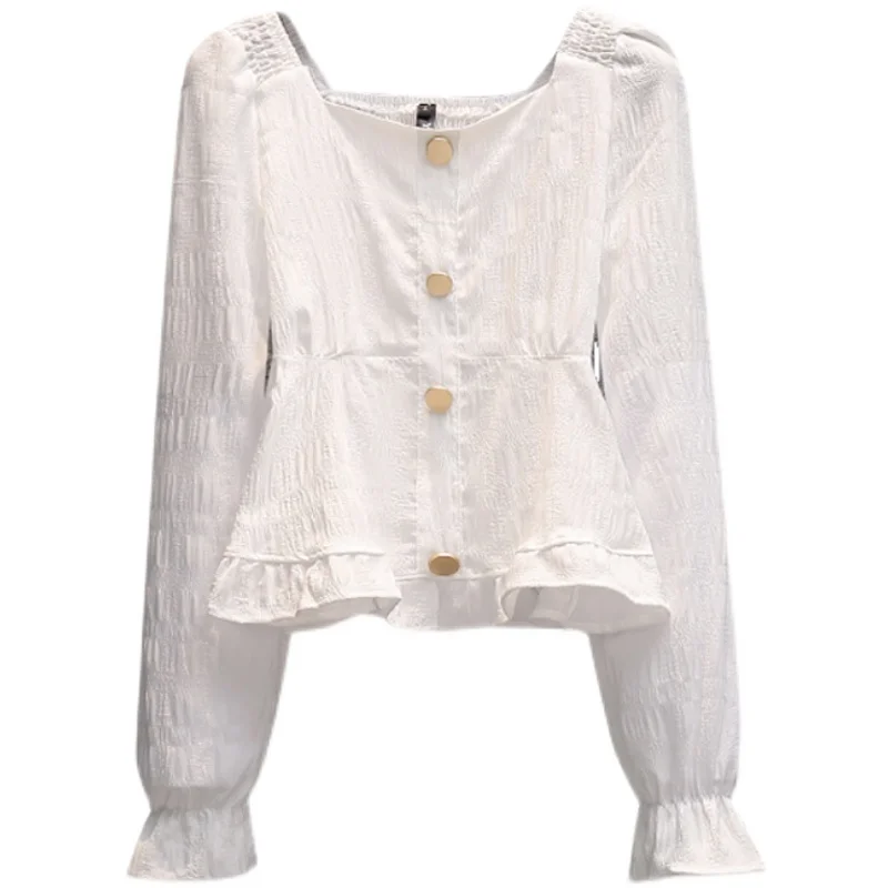 Plus Size Women Blouse White Red Back Elastic Square Collar Temperament Waist Thin Top Spring and Autumn Shirt Clothes
Plus Size Women Blouse White Red Back Elastic Square Collar Temperament Waist Thin Top Spring and Autumn Shirt Clothes