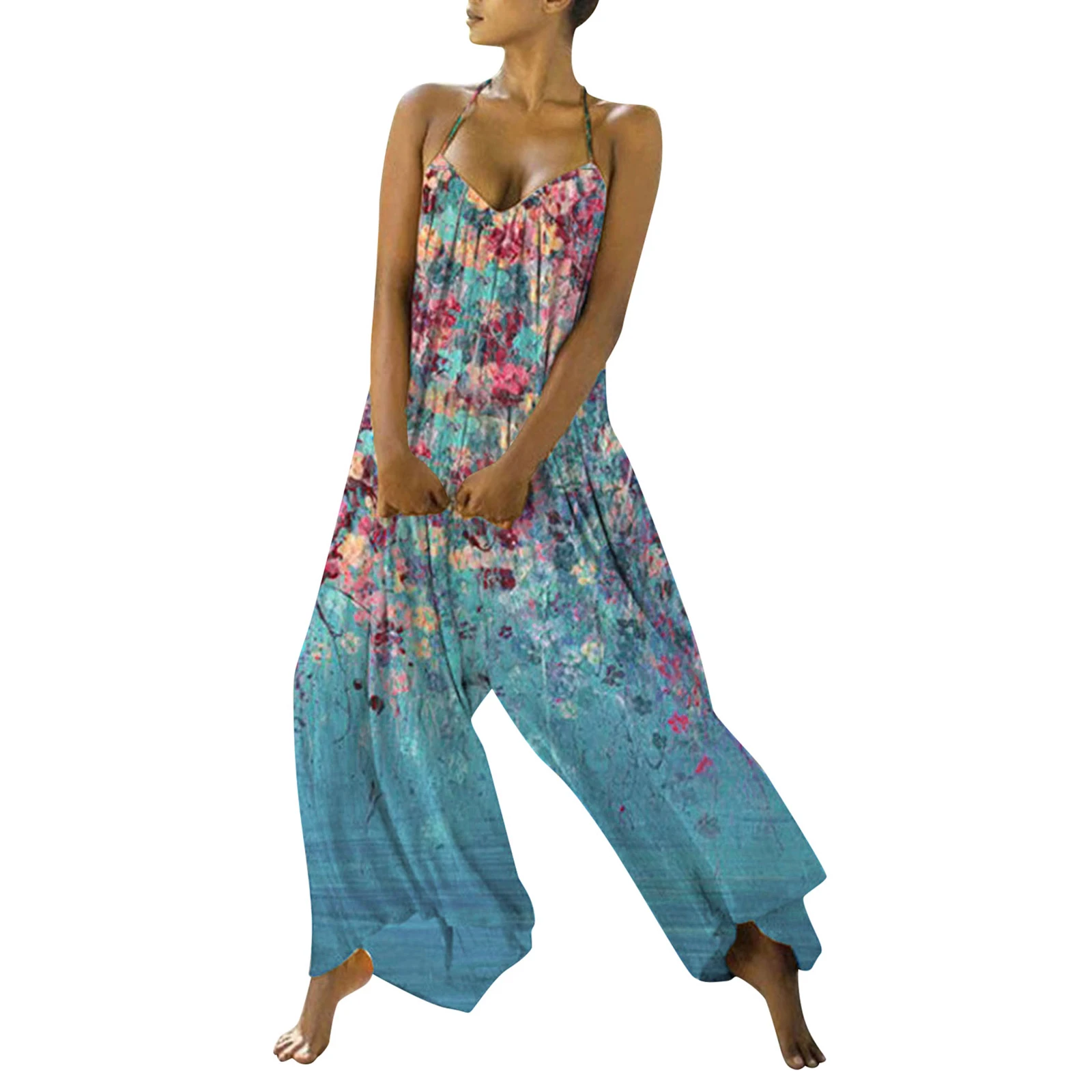 Women Loose Style Backless Jumpsuit Floral Printed Pattern Halter Neck Bodysuits Tie Dye Strap Sexy Casual Playsuit Rompers
Women Loose Style Backless Jumpsuit Floral Printed Pattern Halter Neck Bodysuits Tie Dye Strap Sexy Casual Playsuit Rompers