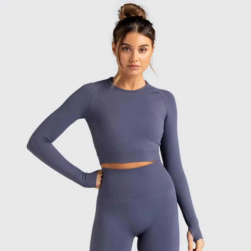 New Seamless Knitted Women Gym Yoga T-shirt Fashion Solid Color Fitness Crop Top Long Sleeve Elastic Slim Breathable Sport Tops
New Seamless Knitted Women Gym Yoga T-shirt Fashion Solid Color Fitness Crop Top Long Sleeve Elastic Slim Breathable Sport Tops
