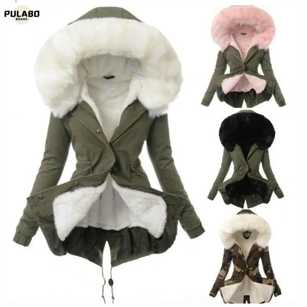 Ladies Winter Faux Fur Lining Hooded Long Sleeve Thicken Plus Cashmere Overcoat Jacket Medium Long Removable Hooded Parka Coat
Ladies Winter Faux Fur Lining Hooded Long Sleeve Thicken Plus Cashmere Overcoat Jacket Medium Long Removable Hooded Parka Coat
