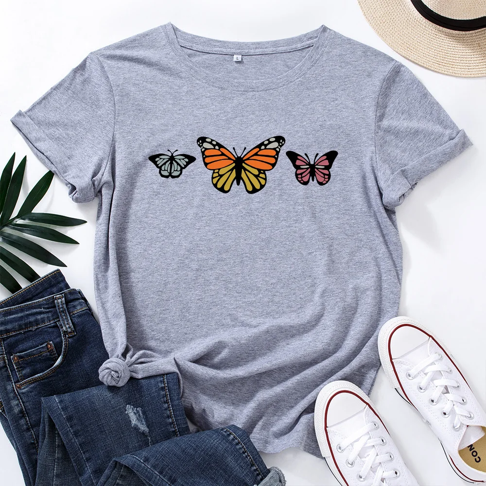 Butterfly Printing T-shirts Women Summer Clothes Tops Woman Tshirts Graphic O Neck Short Sleeve Tee Shirt Camisetas Mujer 
Butterfly Printing T-shirts Women Summer Clothes Tops Woman Tshirts Graphic O Neck Short Sleeve Tee Shirt Camisetas Mujer