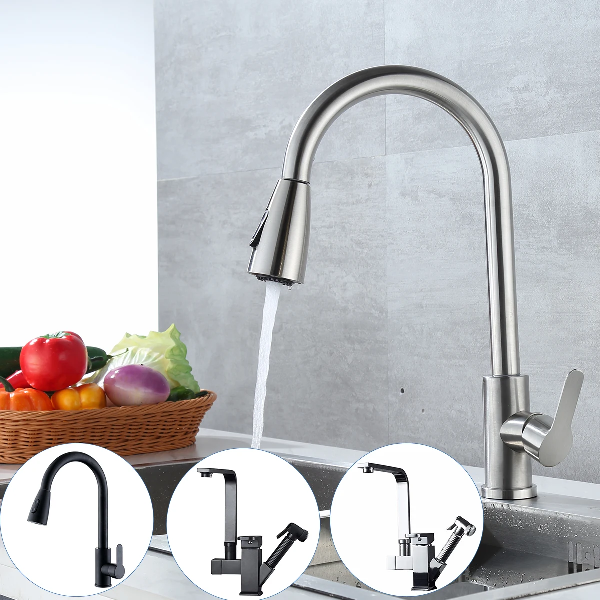 Kitchen Faucet 2 Function Stream Sprayer Single Handle Pull Out Kitchen Tap Stainless Steel Faucets Hot Cold Water Mixer Taps
Kitchen Faucet 2 Function Stream Sprayer Single Handle Pull Out Kitchen Tap Stainless Steel Faucets Hot Cold Water Mixer Taps