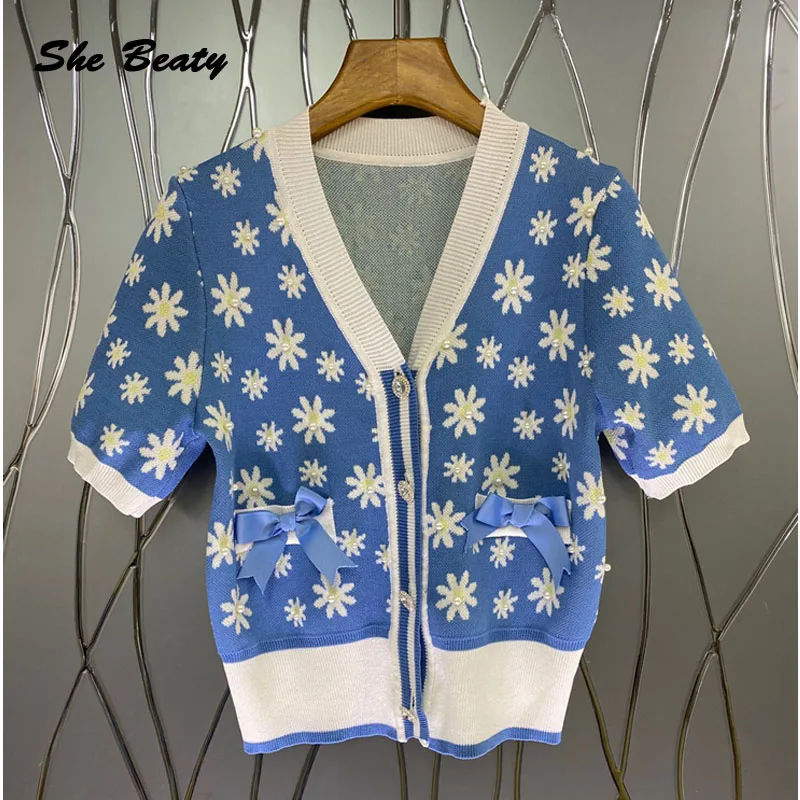 She Beaty Flowers Sweater Cardigan Women V-Neck Single Breasted Short Sleeve Bow Pocket Korean Fashion Clothing Casual Traf Tops
She Beaty Flowers Sweater Cardigan Women V-Neck Single Breasted Short Sleeve Bow Pocket Korean Fashion Clothing Casual Traf Tops