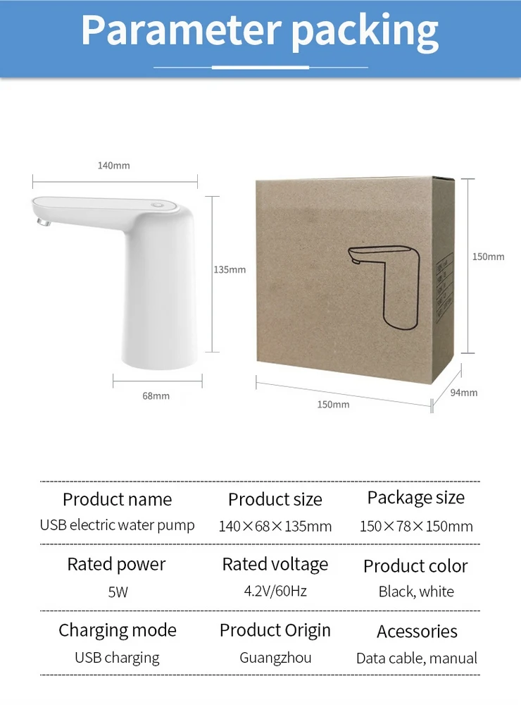Automatic Water Pump Drink Dispenser Gallon Barrels Electric One-button Operation Barreled Water Home Small Appliance USB Charge
Automatic Water Pump Drink Dispenser Gallon Barrels Electric One-button Operation Barreled Water Home Small Appliance USB Charge