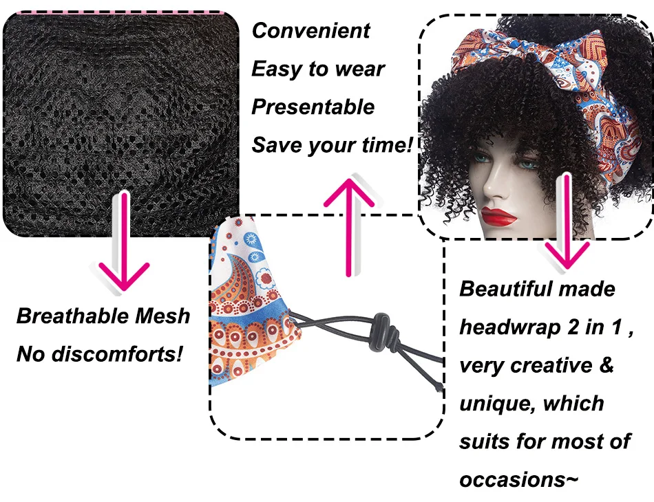 GAKA Heat Resistant Headwrap Wigs with Bangs Synthetic Curly Afro Wig for Women Bowknot Wrap 2 In 1Headscarf Hair
GAKA Heat Resistant Headwrap Wigs with Bangs Synthetic Curly Afro Wig for Women Bowknot Wrap 2 In 1Headscarf Hair