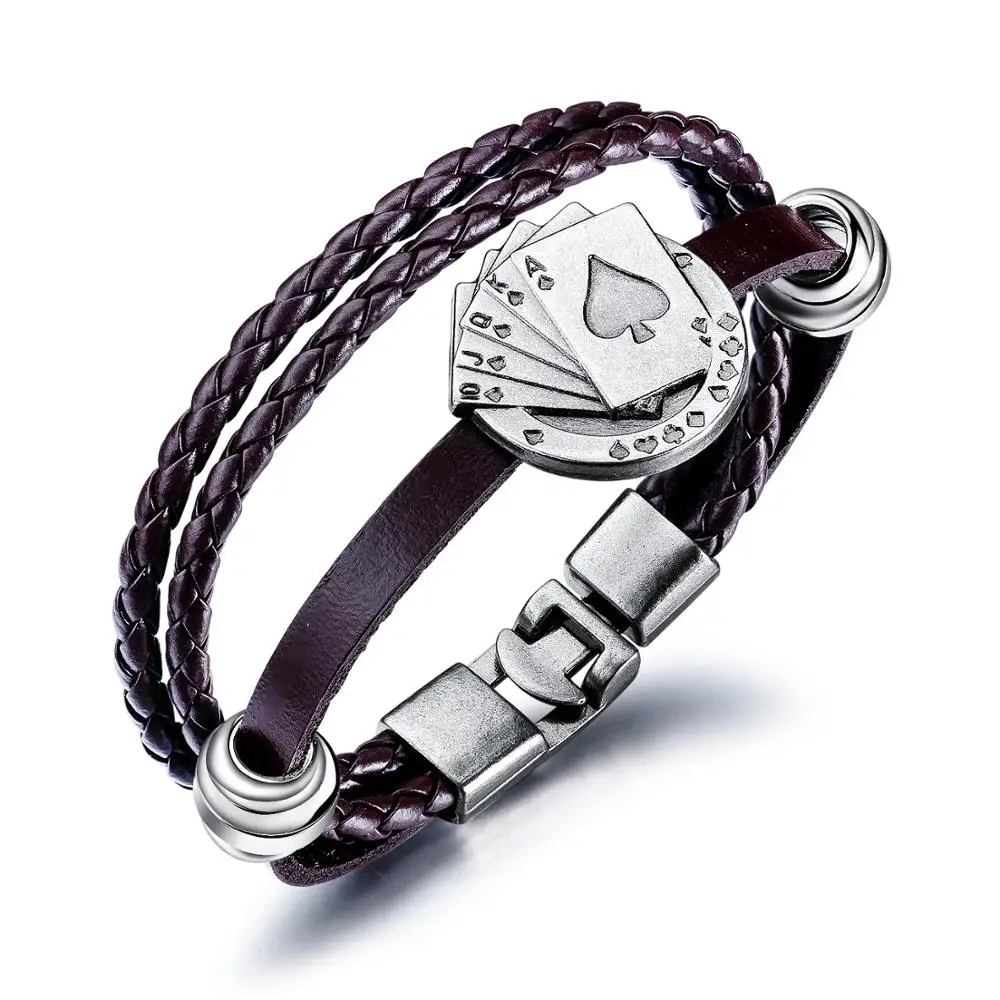European and American Individuality Creative Leather Multi-layer Braided Poker Men's Bracelet Punk Fashion Hand Jewelry 
European and American Individuality Creative Leather Multi-layer Braided Poker Men's Bracelet Punk Fashion Hand Jewelry
