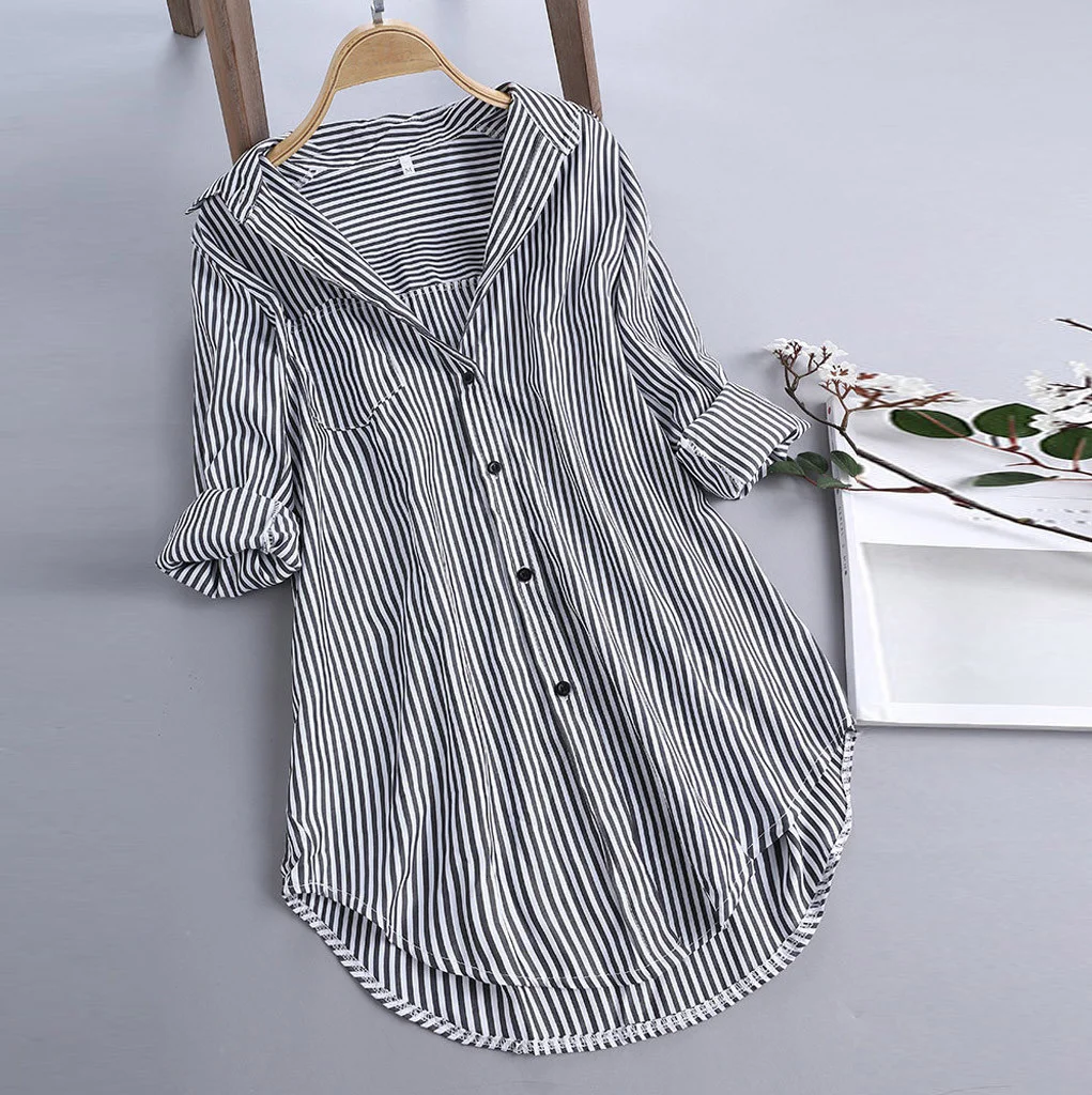 Spring Autumn Womens Thin Blouses Fashion Long Sleeve Striped Button Up Pullover Casual Long Shirts High Quality
Spring Autumn Womens Thin Blouses Fashion Long Sleeve Striped Button Up Pullover Casual Long Shirts High Quality