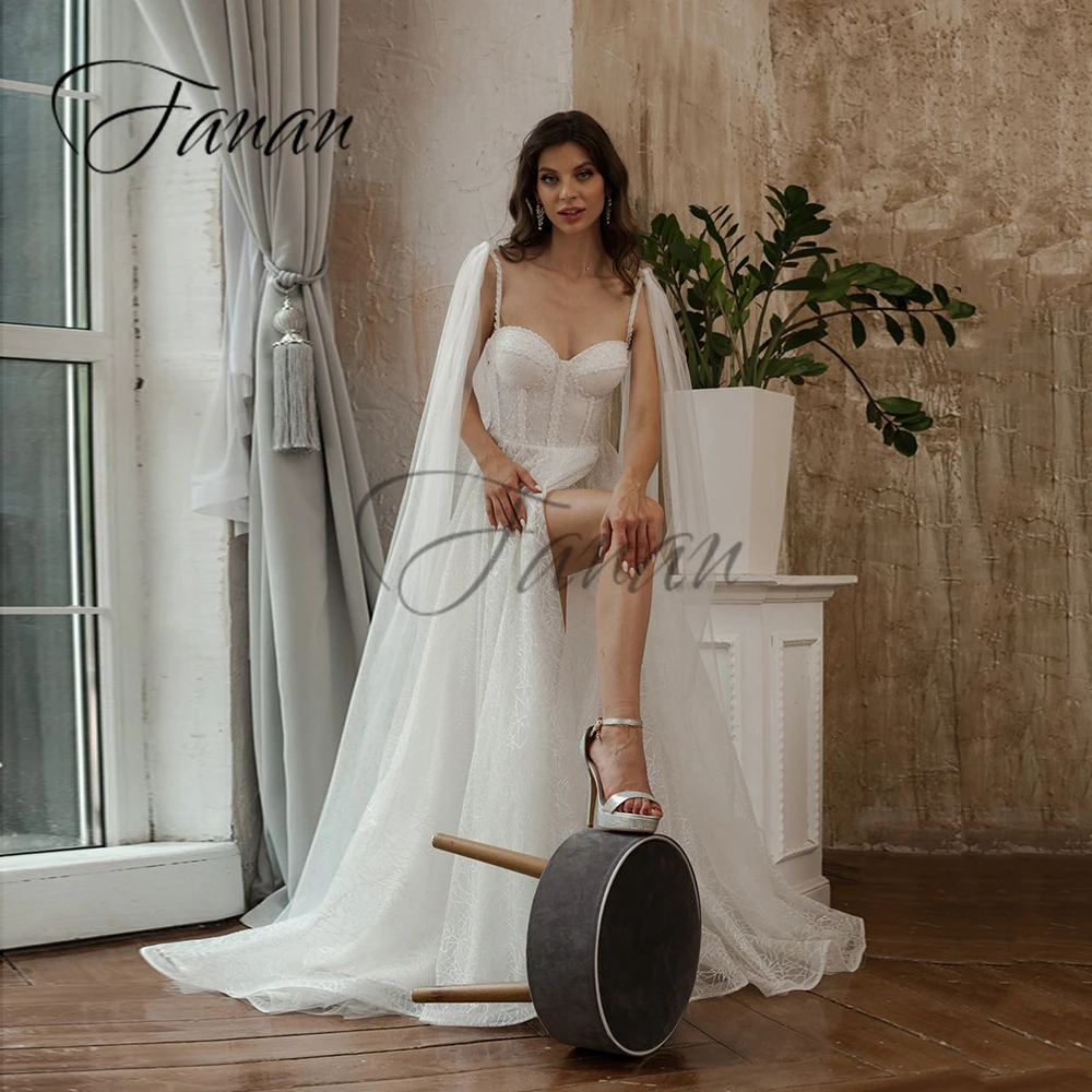 Sweetheart Front High Split Wedding Dresses Backless Spaghetti Straps Beading A-Line Lace Bridal Gown vestido feminino платье
Sweetheart Front High Split Wedding Dresses Backless Spaghetti Straps Beading A-Line Lace Bridal Gown vestido feminino платье