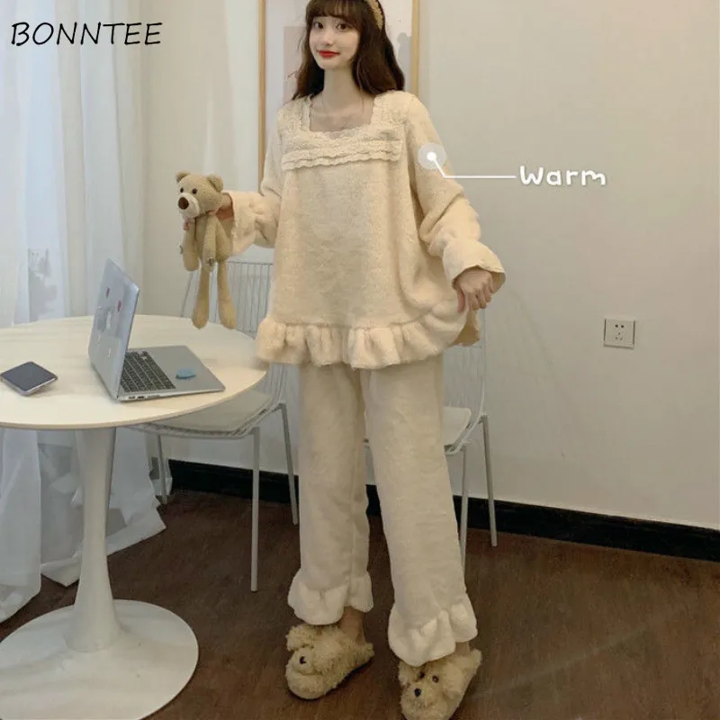 Pajama Sets Women Square Collar Sweet Lace Bow Long Sleeve Loose Princess Style Home Wear Girls Soft Warm Kawaii New Chic Winter
Pajama Sets Women Square Collar Sweet Lace Bow Long Sleeve Loose Princess Style Home Wear Girls Soft Warm Kawaii New Chic Winter