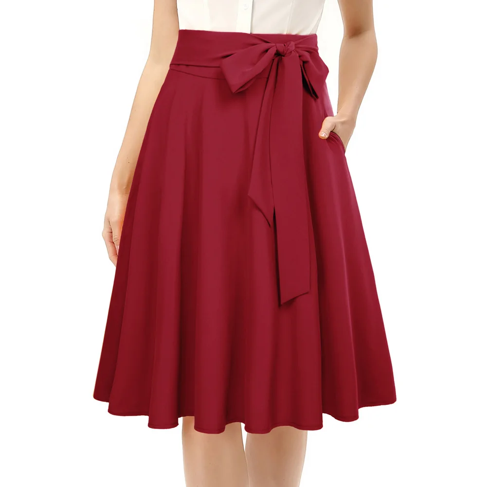 Women Solid Color High Waist Skirts Self-Tie Bow-Knot Embellished Big Swing Keen Length Elegant Retro A-Line Skirt Faldas Mujer
Women Solid Color High Waist Skirts Self-Tie Bow-Knot Embellished Big Swing Keen Length Elegant Retro A-Line Skirt Faldas Mujer
