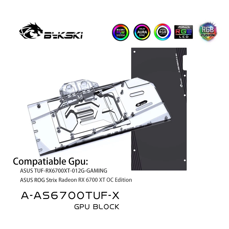 Bykski Gpu Water Cooling Block for ASUS ROG STRIX Radeon RX6700XT OC Edition/TUF O12G GMING/Copper Radiator/A-AS6700TUF-X 
Bykski Gpu Water Cooling Block for ASUS ROG STRIX Radeon RX6700XT OC Edition/TUF O12G GMING/Copper Radiator/A-AS6700TUF-X