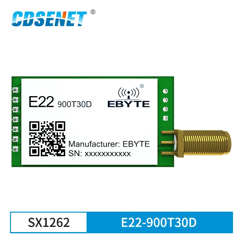SX1262 915MHz LoRa Module 868MHz RF Long Distance 10km 30dBm CDSENET E22-900T30D SMA-K Interface Wireless Transceiver Receiver
SX1262 915MHz LoRa Module 868MHz RF Long Distance 10km 30dBm CDSENET E22-900T30D SMA-K Interface Wireless Transceiver Receiver