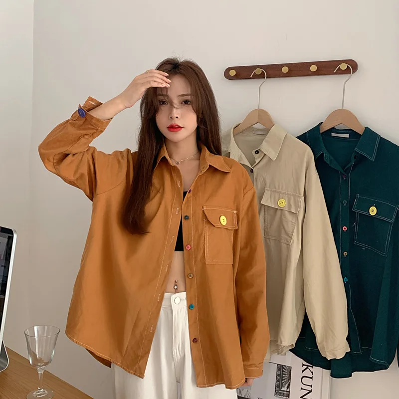 Women Autumn Blouse Shirts Long Sleeve Vintage Loose Female Pockets Blouse Shirts Casual College Student Korean Oversized Top
Women Autumn Blouse Shirts Long Sleeve Vintage Loose Female Pockets Blouse Shirts Casual College Student Korean Oversized Top