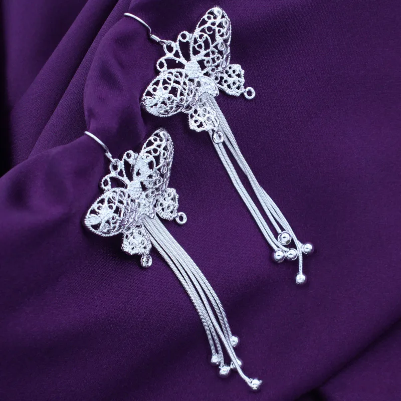 925 Sterling Silver Jewelry Butterfly Tassel Beads Pendant Earrings Woman's Classic Clothes With Gifts ES161 
925 Sterling Silver Jewelry Butterfly Tassel Beads Pendant Earrings Woman's Classic Clothes With Gifts ES161