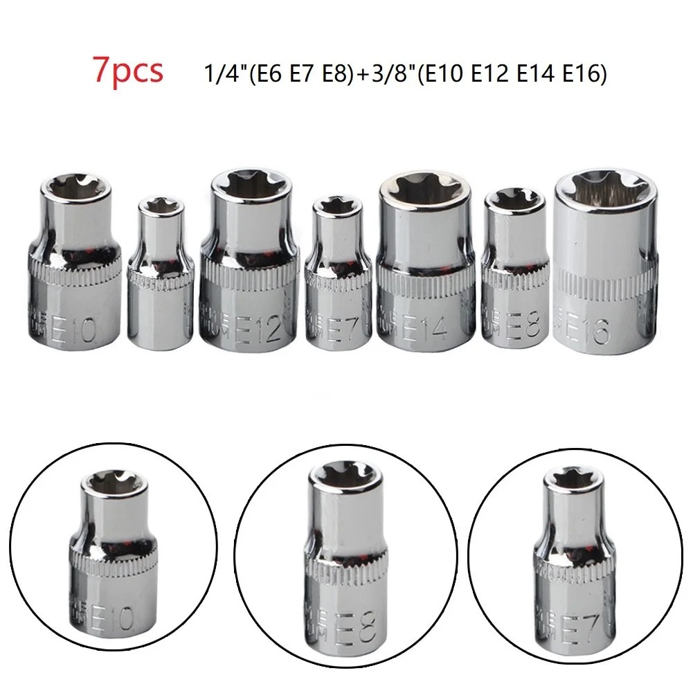 7pcs External E Torx Star Bit Socket Set 1/4" 3/8" Drive Ratchets Hand Tools 100% Brand New And High Quality Socket Screwdriver
7pcs External E Torx Star Bit Socket Set 1/4" 3/8" Drive Ratchets Hand Tools 100% Brand New And High Quality Socket Screwdriver
