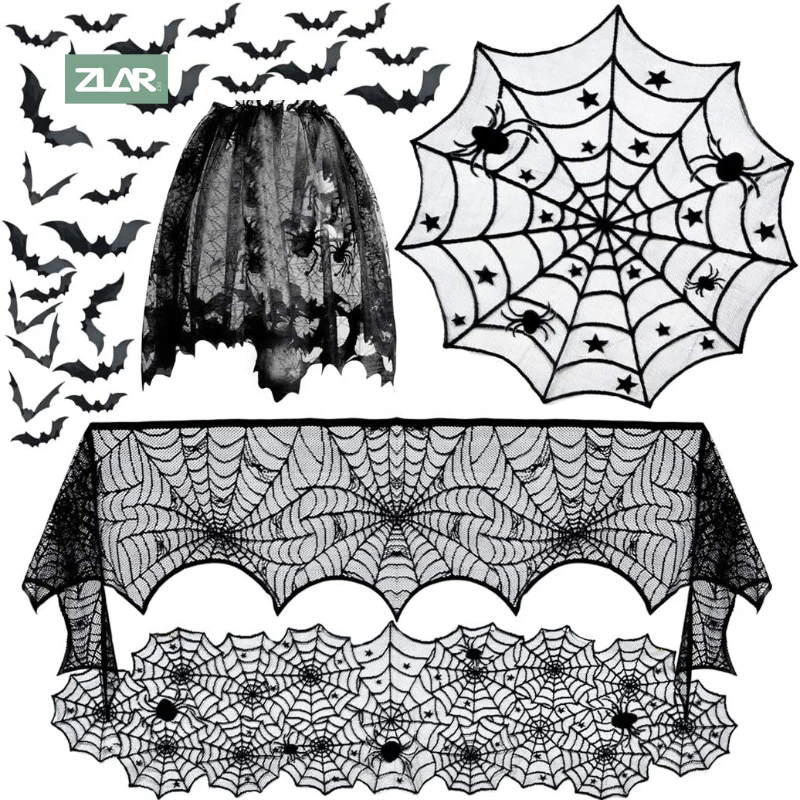 5pc/set Halloween Decorations Tablecloth Runner Black Lace Round Spider Cobweb Table Cover for Halloween Party
5pc/set Halloween Decorations Tablecloth Runner Black Lace Round Spider Cobweb Table Cover for Halloween Party