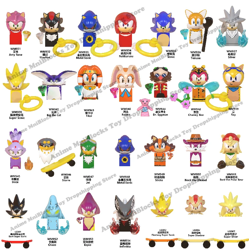 

WM6086 WM6087 WM6088 LG1001 anime bricks Sonic Amy Rose Ray Storm Shadow building blocks mini action toy figure Children gifts