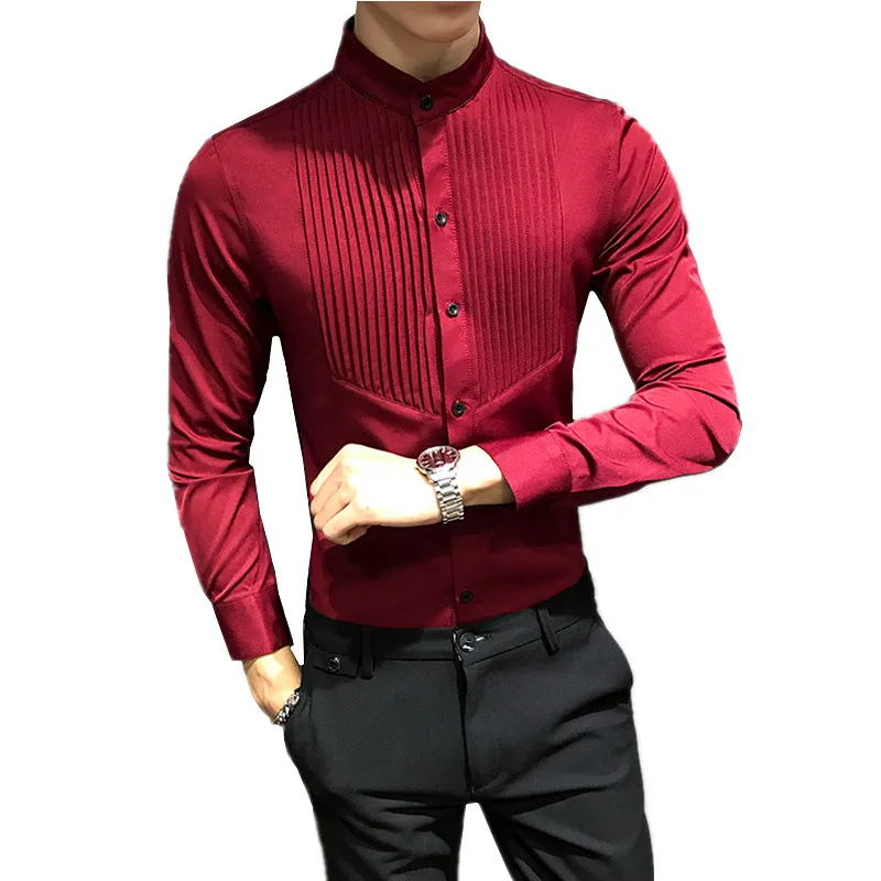 Fall Stand Collar Men Dress Shirt Long Sleeve Pure Color Shirts Mens Large Size 5xl Camisa Masculina Red White Black Tops
Fall Stand Collar Men Dress Shirt Long Sleeve Pure Color Shirts Mens Large Size 5xl Camisa Masculina Red White Black Tops