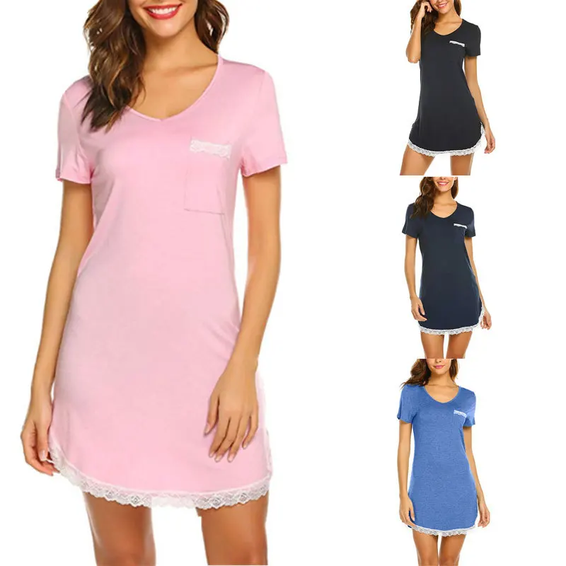 Sweet Women's Nightgowns with Lace Patchwork Grey Black Blue Pink Color Sleep Dress Top Quality Cotton Material for Women
Sweet Women's Nightgowns with Lace Patchwork Grey Black Blue Pink Color Sleep Dress Top Quality Cotton Material for Women