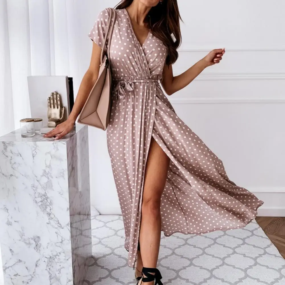 Spot Print Woman Dress Summer V-Neck Short Sleeve Maxi Dress for Women Sexy High Split A-Line Dress Beach Dress vestidos mujer
Spot Print Woman Dress Summer V-Neck Short Sleeve Maxi Dress for Women Sexy High Split A-Line Dress Beach Dress vestidos mujer